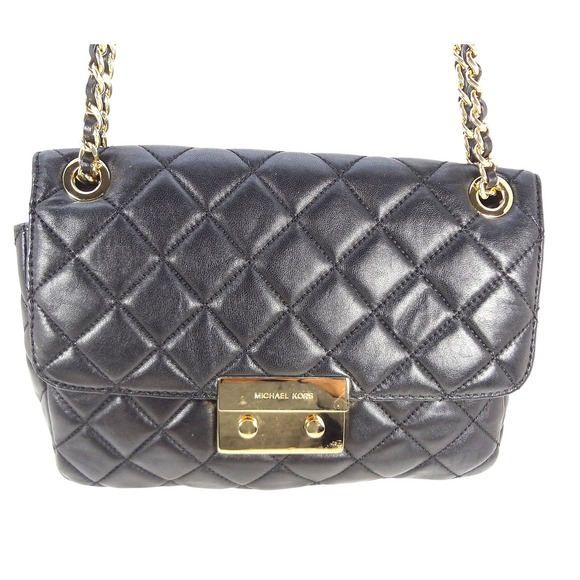 Michael Kors Handbags - Michael Kors Sloan Black Quilted Lamb Leather Shoulder Bag Crossbody Gold Chain